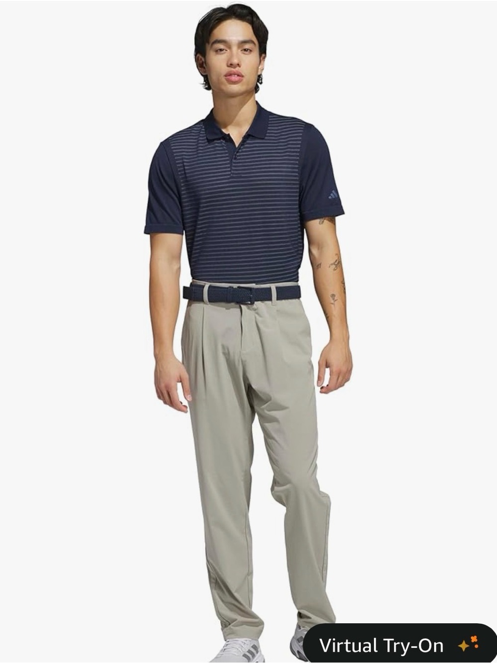 adidas Navy Striped Short-Sleeve Polo